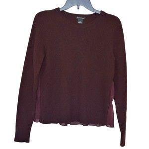 Club Monaco Plum Maroon Wool Yak Blend Sweater Pleated Chiffon Back Size Small